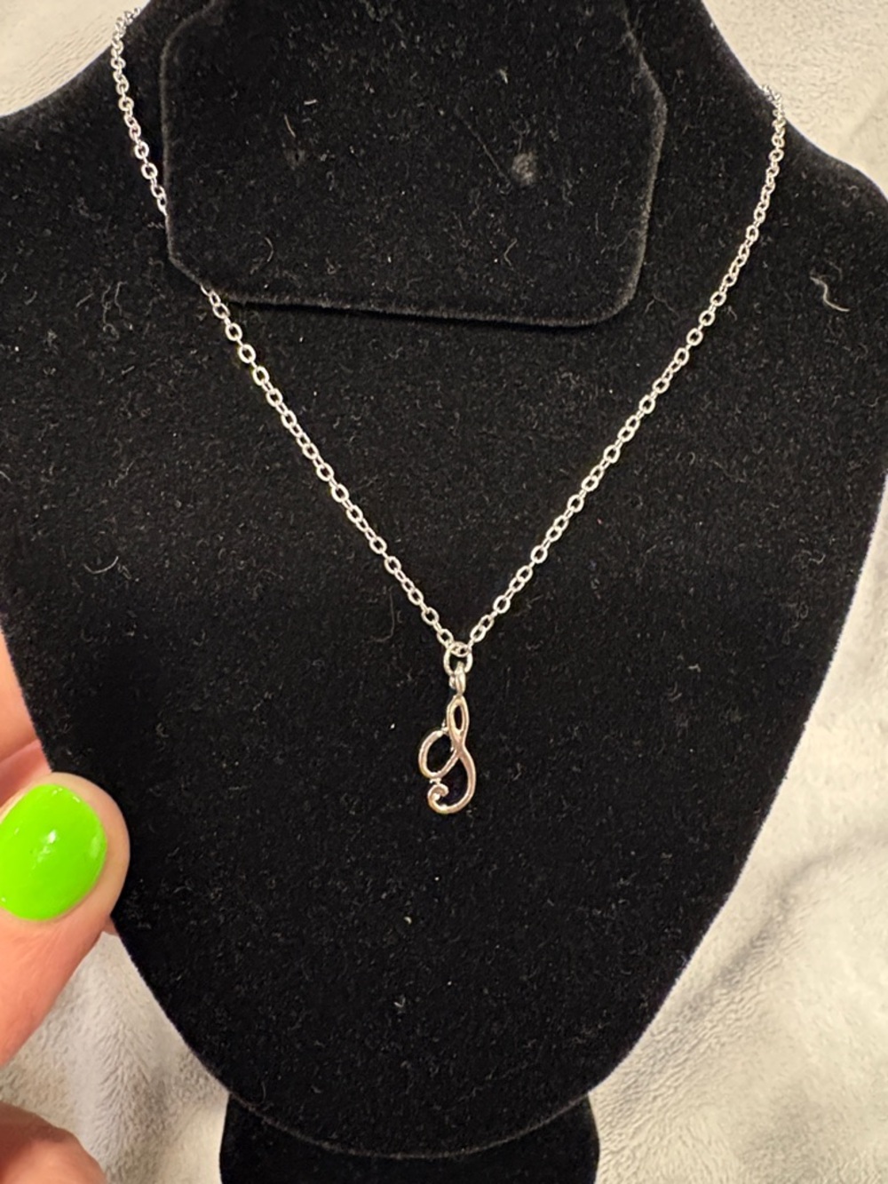 Sterling Silver Treble Clef Necklace - Silver Music Pendant